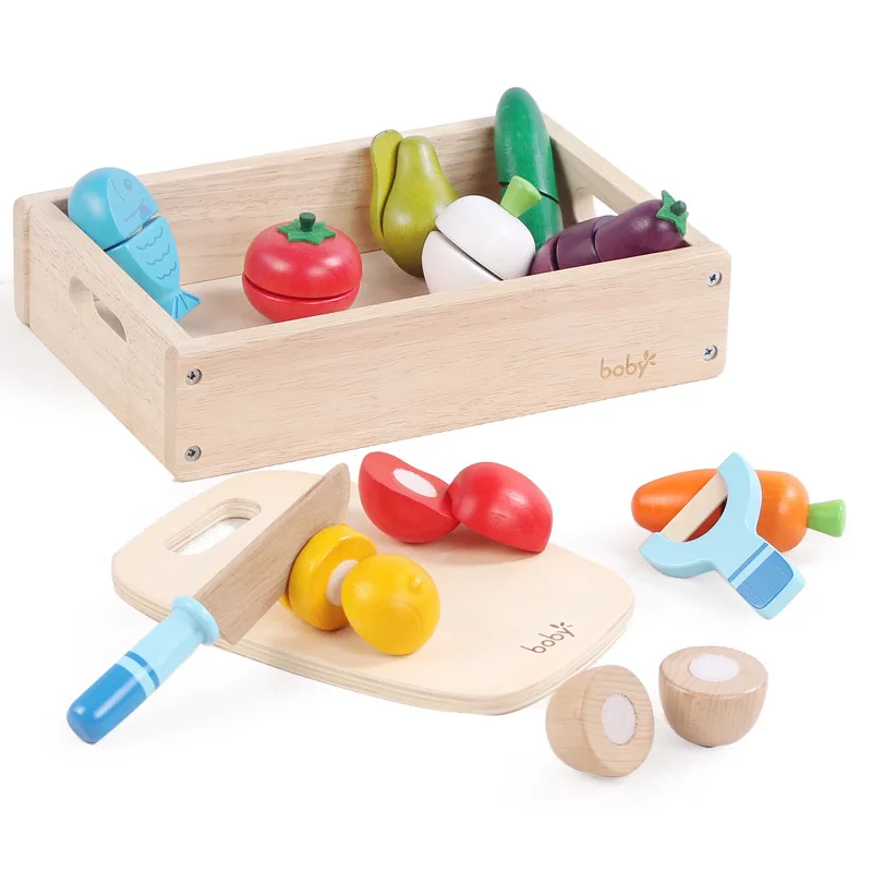 

New 14 piece wooden kitchen fruit and vegetable toy children pretend to play role play toy set with wooden box children's gift