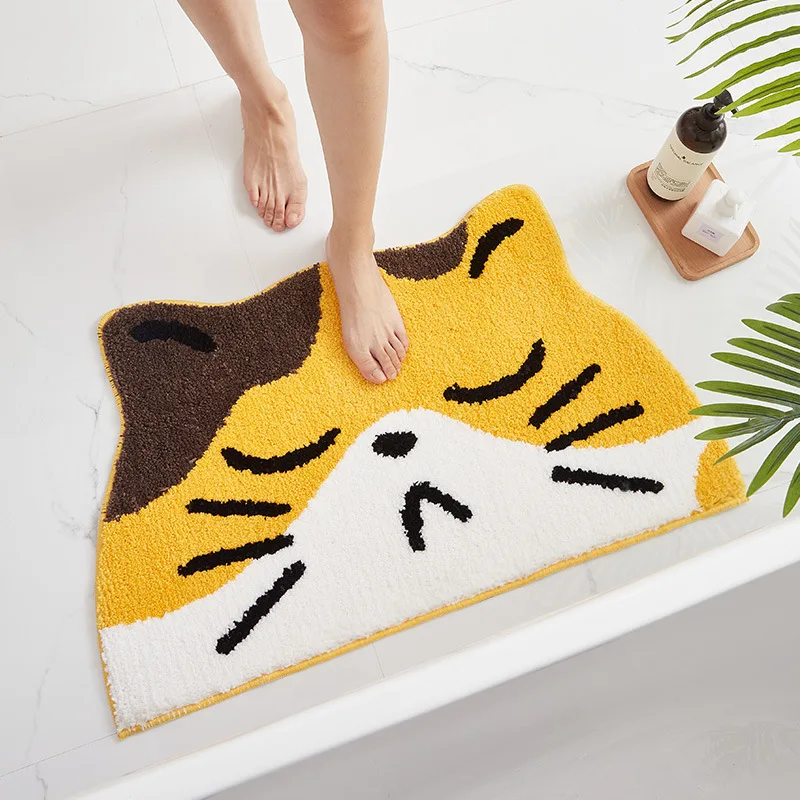 

Cartoon Bath Mat Cute Cat Entrance Doormat Machine Washable Shower Bathroom Rug Plush Flocking Absorbet Toilet WC Mat Carpet