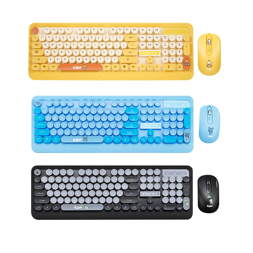 

2.4GHz wireless Keyboard mouse combo Keyboard Mouse Combo Cute Retro Round Keycap Punk Keyboard mice Combo Keyboard Mouse Set
