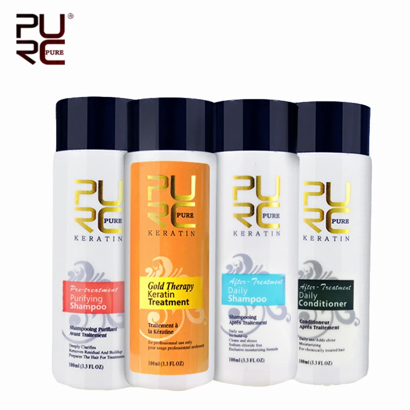 PURC Gold бразильская кератиновая обработка + очищающий шампунь кондиционер для
