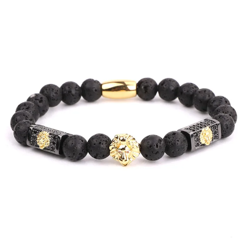 Модные мужские браслеты с бусинами CZ Pave Череп Корона Лев Шарм Лава Рок Камень