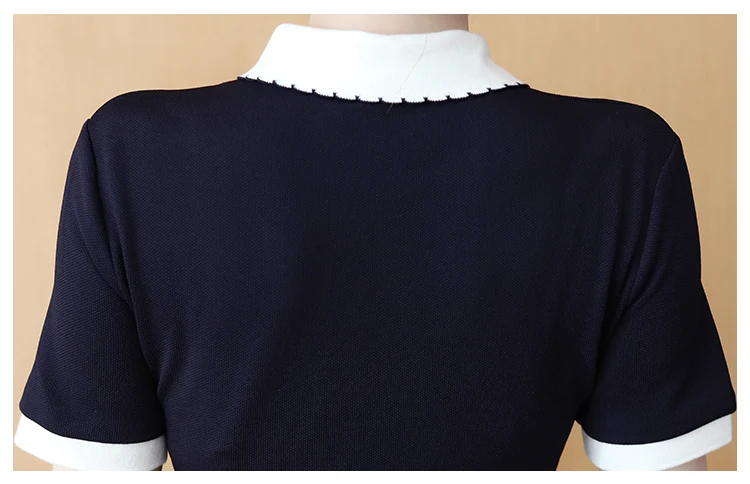 

Cotton High Waist Dress Women Summer 2021 Fashion Embroidery Striped Polo Collar Short Sleeves Slim Casual Female Dresses New