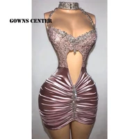 sexy cut out prom dresses for black girls mermiad party dress halter mini cocktail gown beaded homecoming gowns sweetheart robe