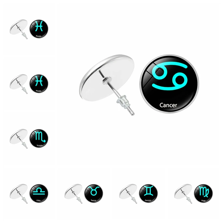12 знаков зодиака двенадцать серьги с созвездиями стеклянные кабошон гвоздики