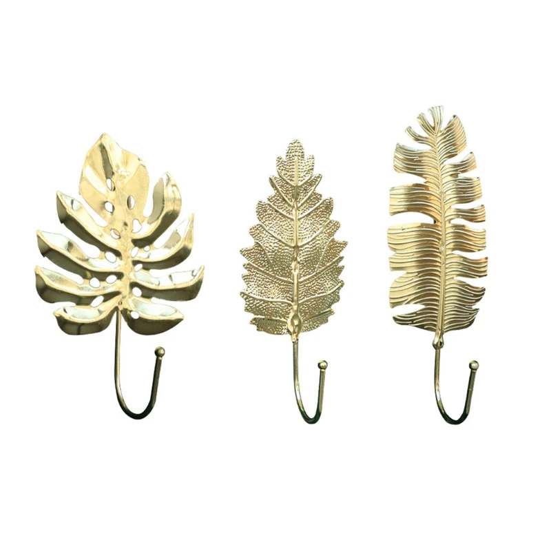 

2021 New Multicunction Golden Leaves Wall Hanger Iron Art Hanging Hooks Storage Rack Space-Saving Wall Decoration Hook