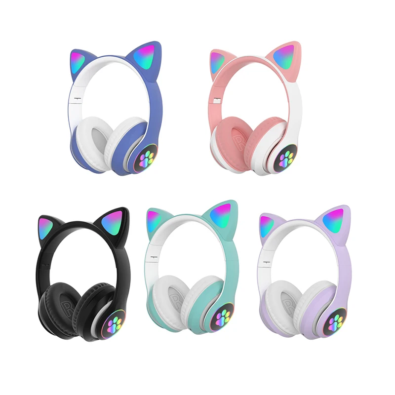 Цветная (RGB) кошачьими ушками наушники Bluetooth 5 0 бас Шум шумоподавления взрослые
