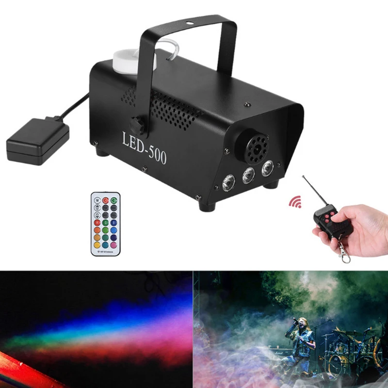 

AUCD Mini Portable 500W Remote Fog Machine & 3W RGB LED Background Lights Mix Effect Smoke Fogger DJ Show Stage Equipment SM-LE