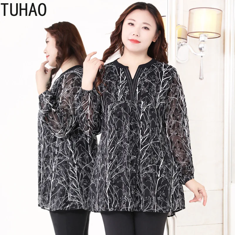 

TUHAO Large Size 10XL 9XL 8XL 7XL Middle Aged Women Vintage Blouses Long Sleeve Chiffon Office Top Woman Casual Blouse Mother WM