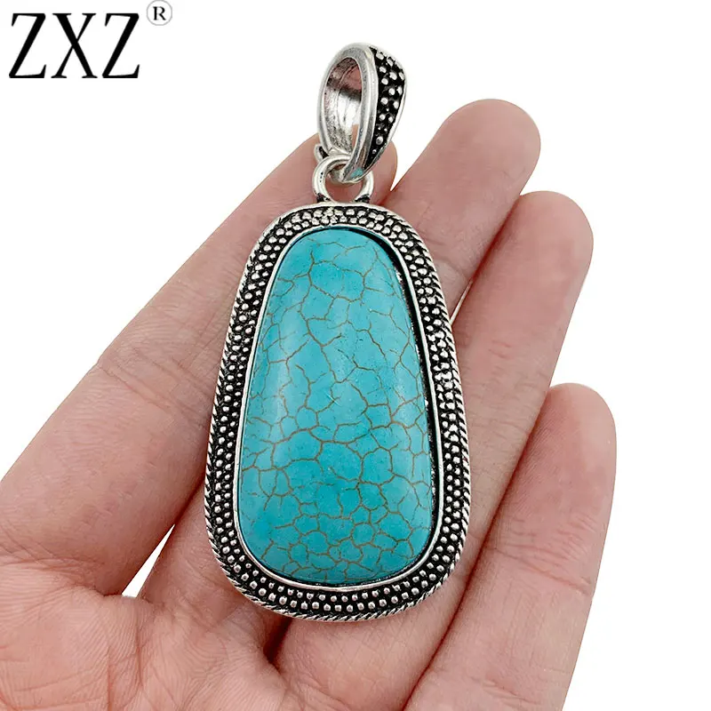 

ZXZ 2pcs Tibetan Silver Boho Large With Imitation Stone Charms Pendants for Necklace Jewelry Making Accessories