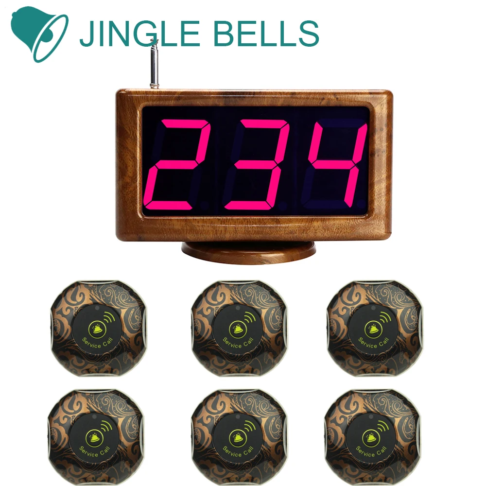 JINGLE BELLS wireless calling system 6 call buttons+1 screen receiver for restaurants waiter call buttons waiter calling system