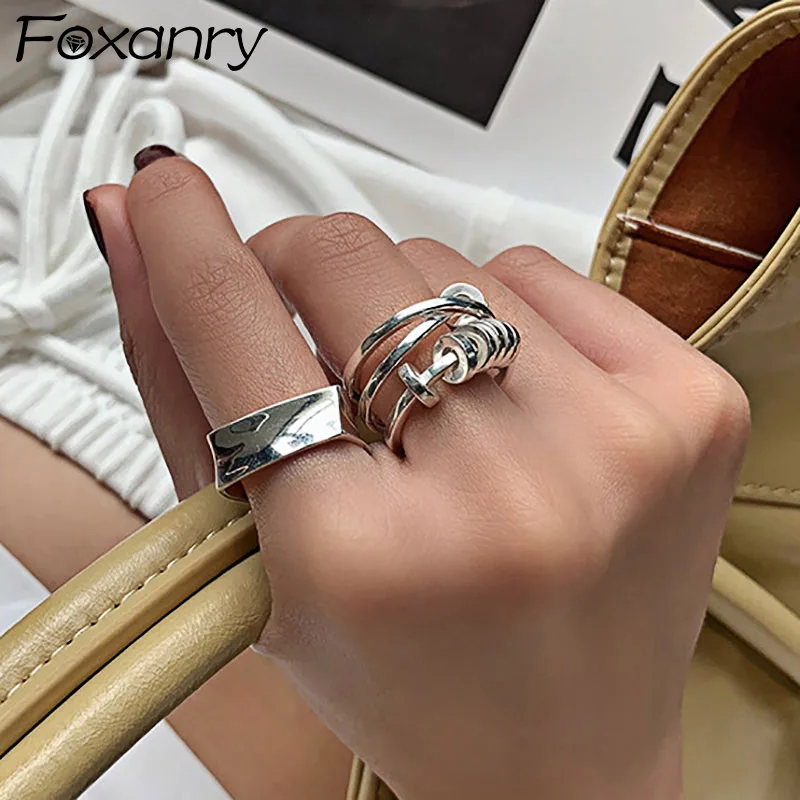 Foxanry минималистский 925 стерлингового серебра Обручение кольца для Для женщин