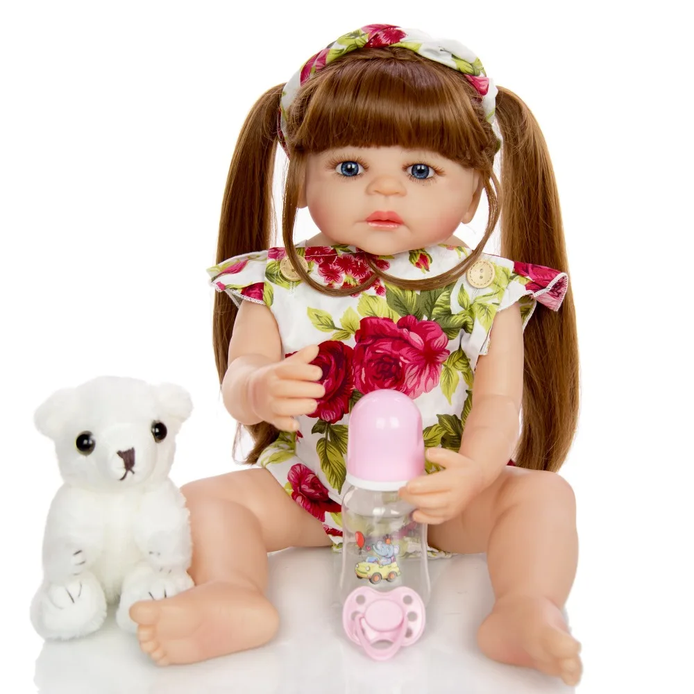 Bebe reborn baby girl doll 55 см corpo de silicone inteiro виниловые куклы для малышей игрушки купания |