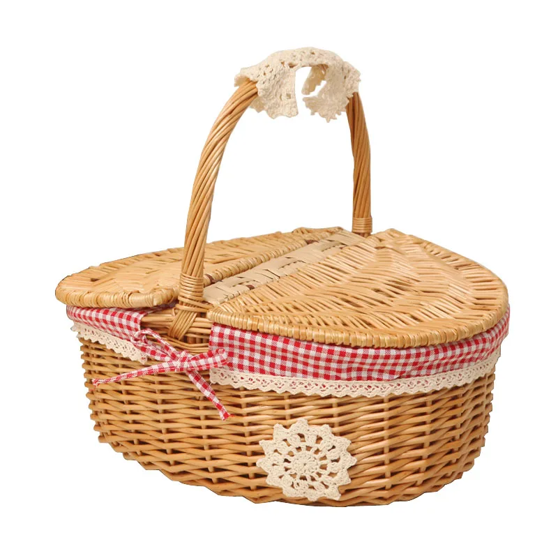 

Basket nordic storage Fruit rattan storage box Picnic wicker basket snack tea willow cloth fabric baskets with lid