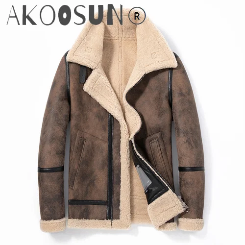 

AKOOSUN Men's Genuine Sheep Shearling Jacket Men Clothing Winter Coat New Motorcycle Jackets Thick Clothes Ropa De Hombre LXR780