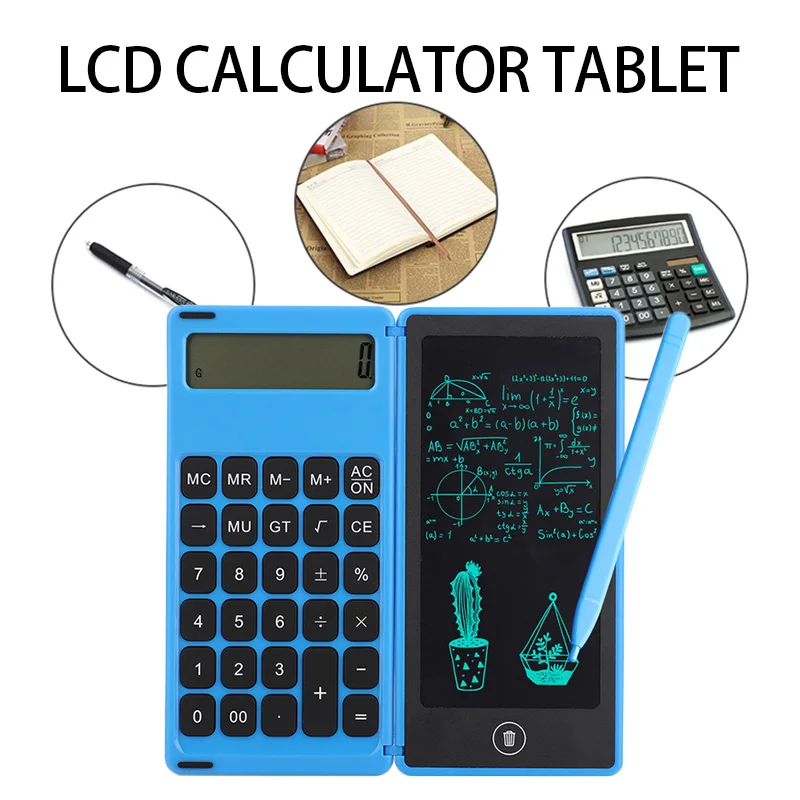 

Foldable Calculator & 6 Inch LCD Writing Tablet Digital Drawing Pad 12 Digits Display with Stylus Pen Erase Button Lock Function