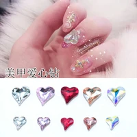 10pcs 2 sizes nail art rhinestones ab heart shaped nail art design charms 3d peach designer jewelry for nail art decoration