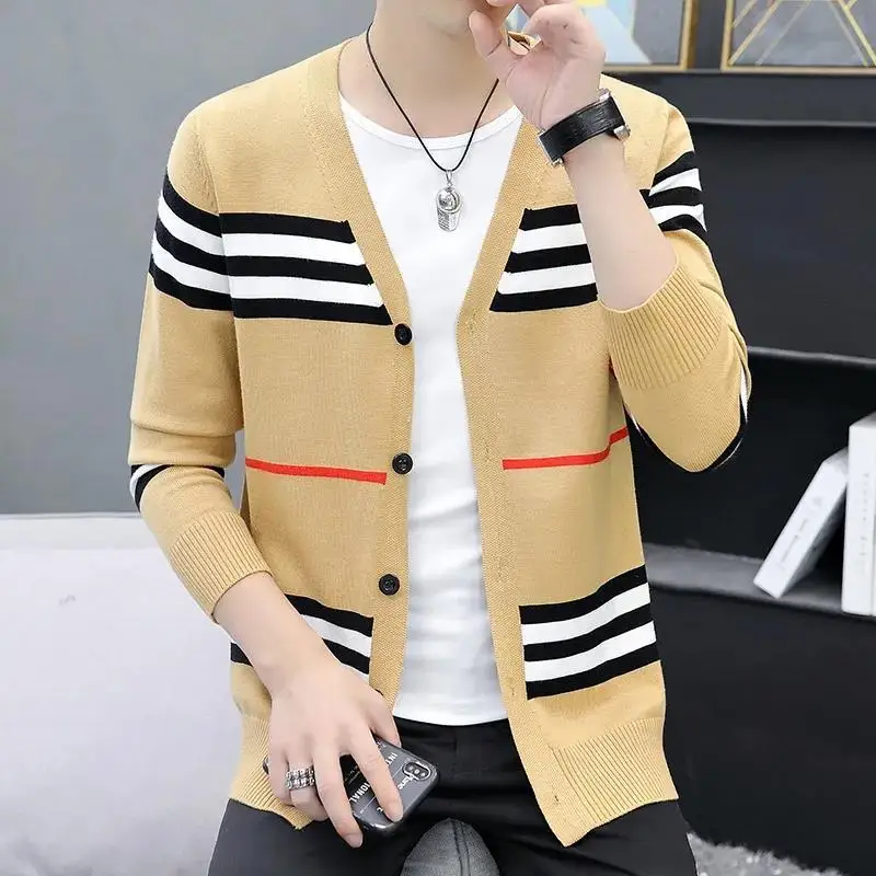 

2021 Youth Spring and Autumn Korean Slim Fit Cardigan Men's Sweater Long Sleeved Shirt Casual Men's Thin Sweater Coat