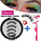 Искусственные ресницы магнитные, 2 пары, 5 магнитных ресниц, натуральные накладные ресницы, толстые норковые ресницы с 3D магнитом, круглая коробка