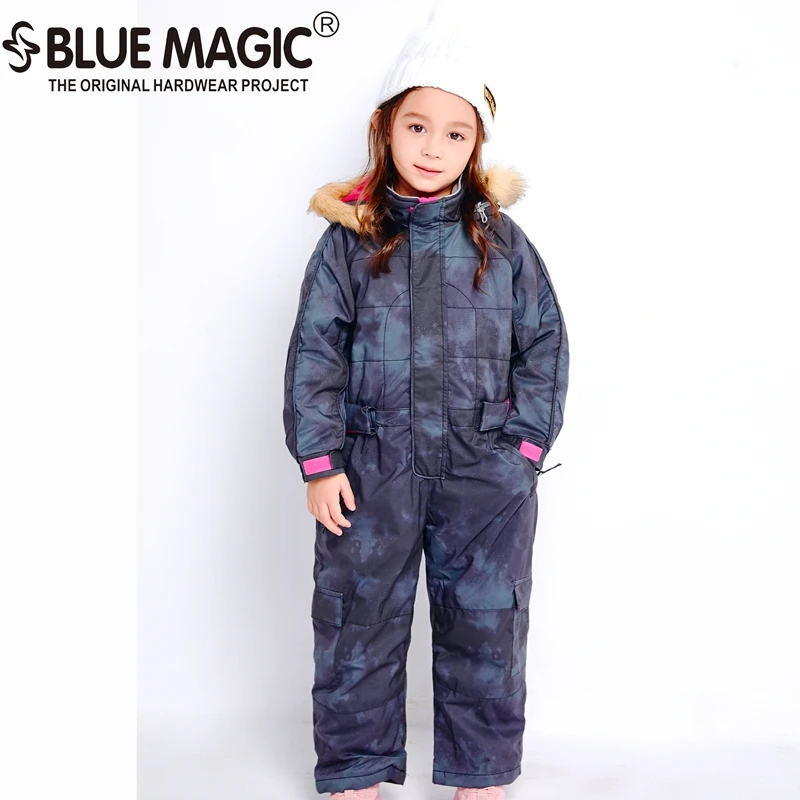 Bluemagic зимние лыжные костюмы для малышей, один предмет для детей, водонепроницаемый теплый комбинезон для девочек и мальчиков, Сноубордическая куртка, комбинезон-30 градусов - Цвет: BLK SMK