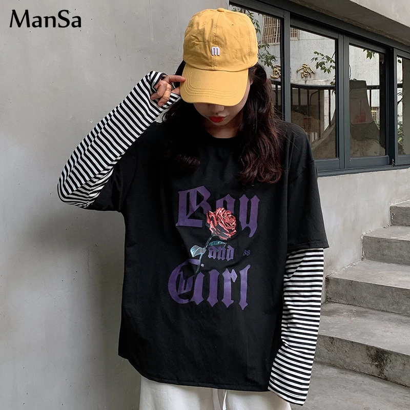 Футболка женская с надписью повседневный Свободный Полосатый Топ в стиле