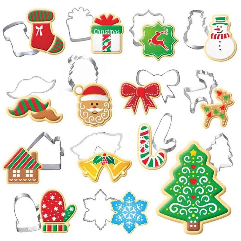 

17/14/7PCS Christmas Cookie Cutter Set Stainless Steel Cut Candy Biscuit Mold Cooking Tools Christmas Theme Cutters Baking Molds
