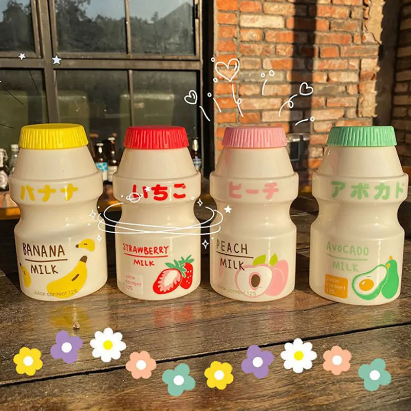 New Plastic Water Bottle Tour Drinking Bottle Yakult Shape Cute Kawaii Milk Carton Shaker Bottle For Kids/Girl/Adult Glass 480ml