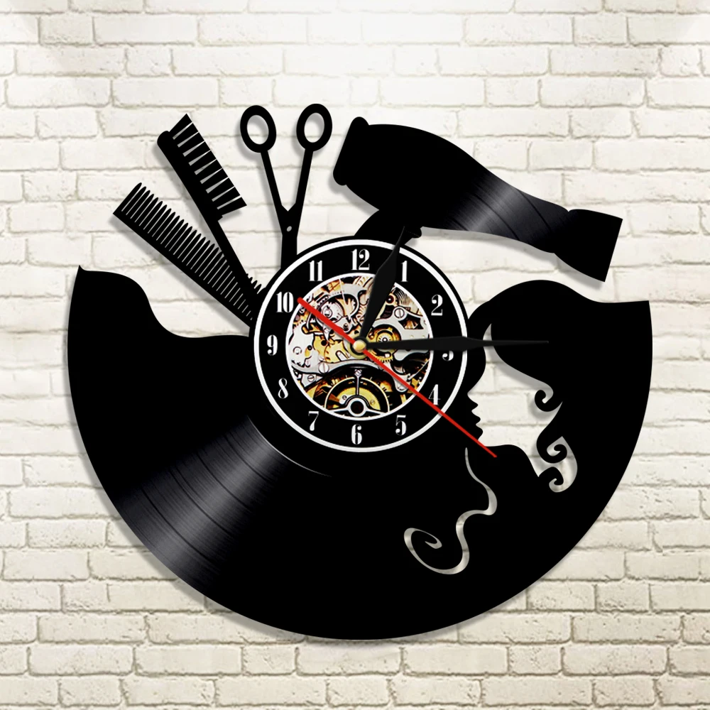 Настенные часы для парикмахера винтажные ножницы с виниловыми пластинами