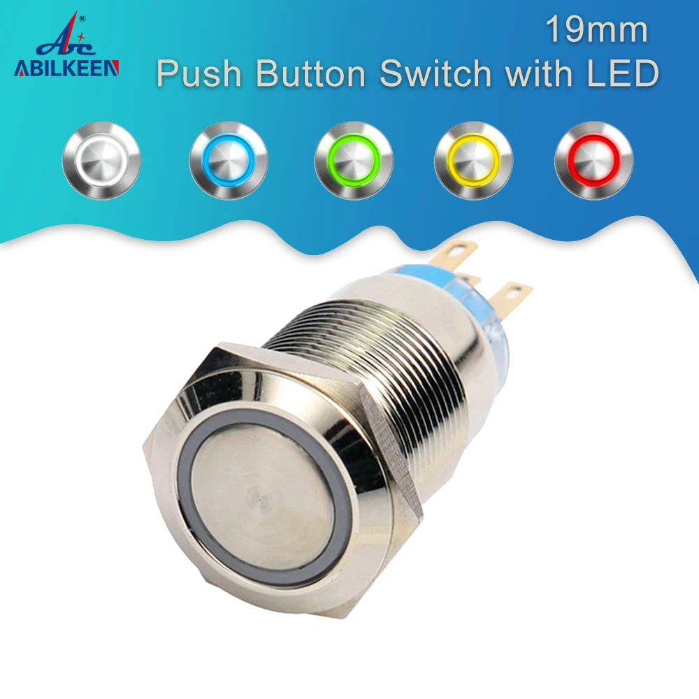 

Free shipping Metal push button switch of 19mm 1NO1NC Self-locking self-reset waterproof switch with LED White Light 12v/24v