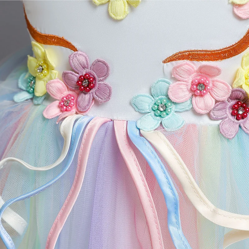 

Kids Girl Ball Gown Dress Elegant Rainbow Mesh Dress Girl Princess Dresses Vintage Party Children Clothing Opening Ceremony Dres