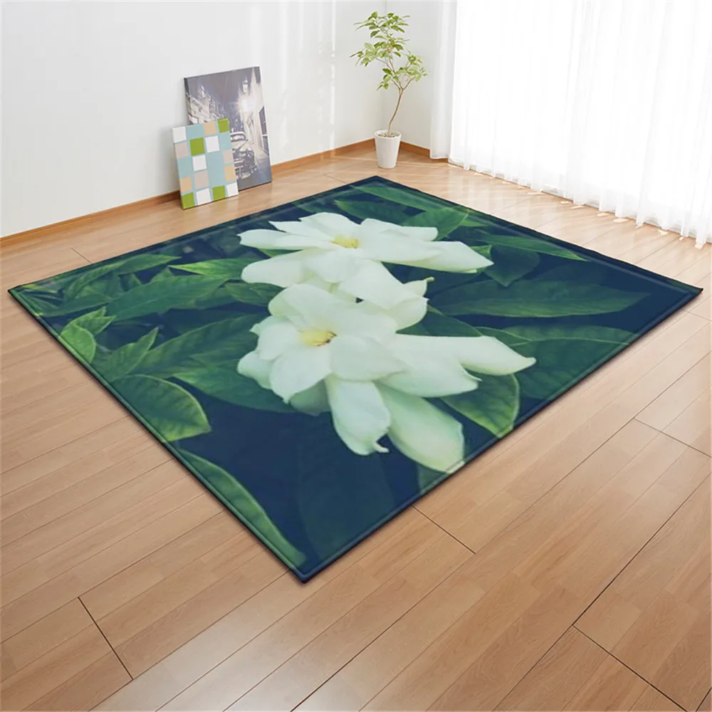 Lotus Flower 3D Living Room Rugs Carpets Home Decor Bedroom Bedside Area Rug Flannel Anti-slip Kitchen Mat Dining Room Floormat images - 6