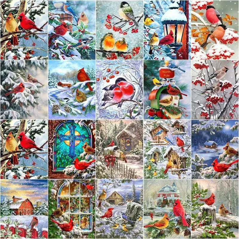 

GATYZTORY DIY 40x50cm Oil Painting By Numbers Bird Animal Kits Canvas Handpainted Gift Pictures Winter Scenery Home Decor