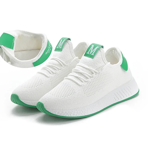 green fur TEMOFON/дышащие женские кроссовки; женская повседневная обувь из белого сетчатого материала; Вулканизированная Обувь На Шнуровке; спортивная обувь из сетчатого материала; женская обувь; HVT657 - Цвет: green fur