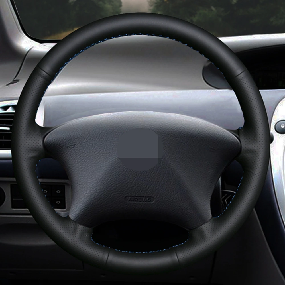 Чехол рулевого колеса автомобиля ручной работы Черная искусственная кожа для