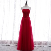 bespoke occasion dresses strapless sleeveless luxury red backless sequined beading tulle lace women formal evening gown hb251