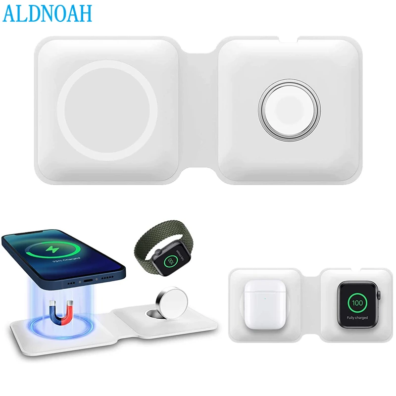 

LAMJAD 15W Dubbele Draadloze Oplader Pad Voor Iphone 13 12 Pro Max Mini Snelle Opladen Dock Station Voor apple Horloge 6 Se 5