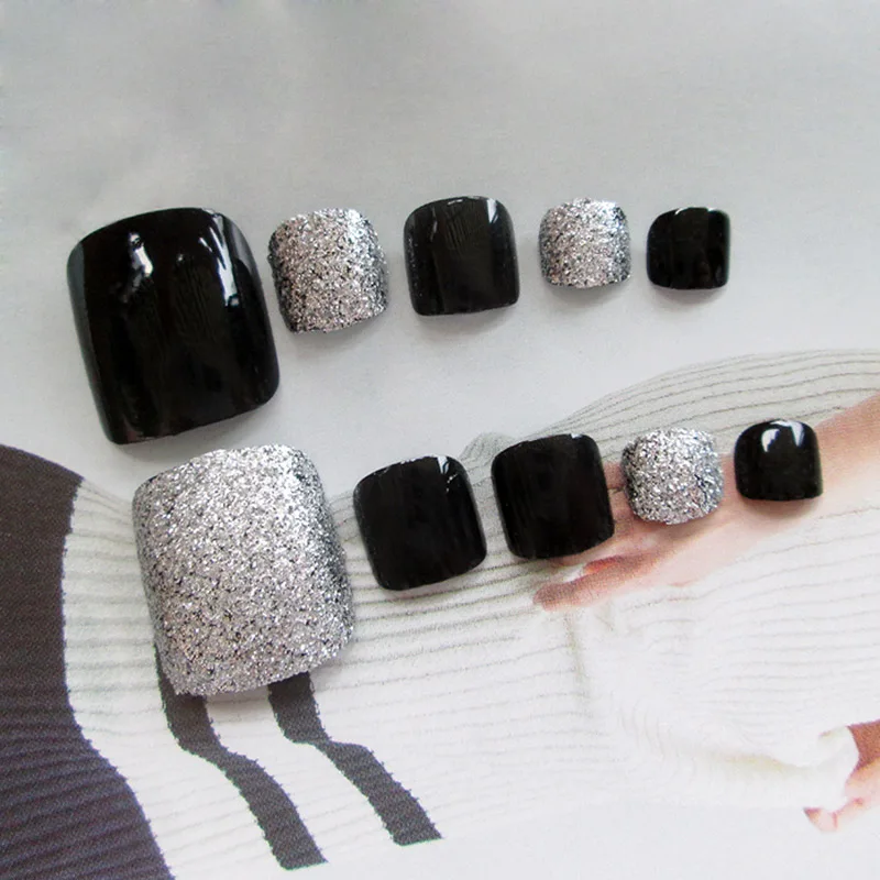 24 шт./компл. 3D накладные носок полностью ногти с клеем для девушек и женщин