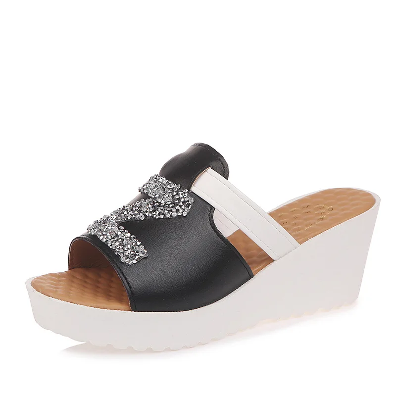 

Sandals Rhinestone Fish Mouth Sandals Women's Slope Heel Platform Slippers Women's Shoes Trifle Casual Large Size 34-45 Sandals