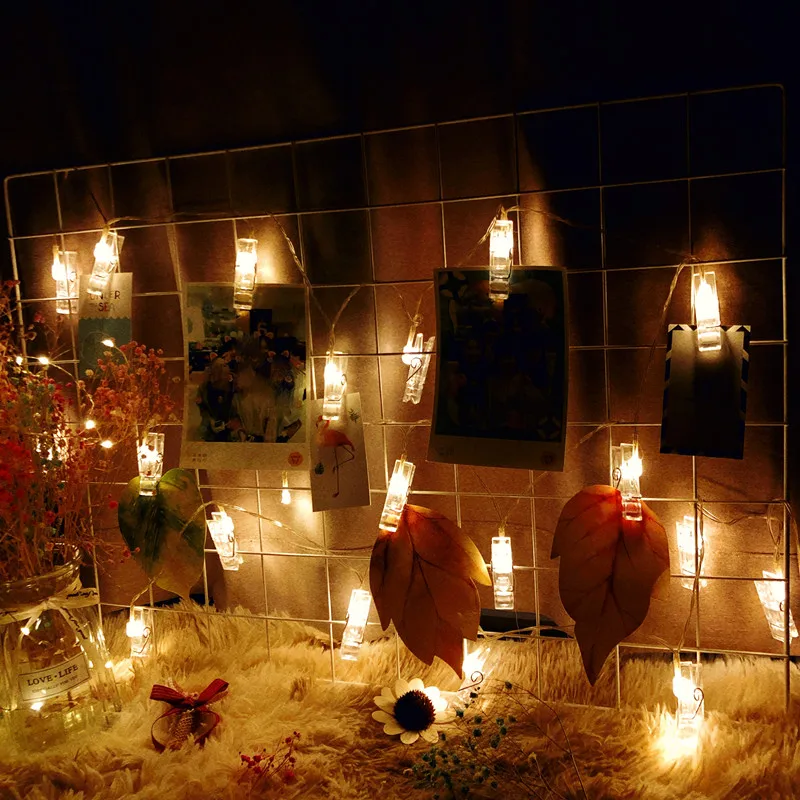 Гирлянда с зажимом для фото осветительная цепочка аккумулятором украшение дома