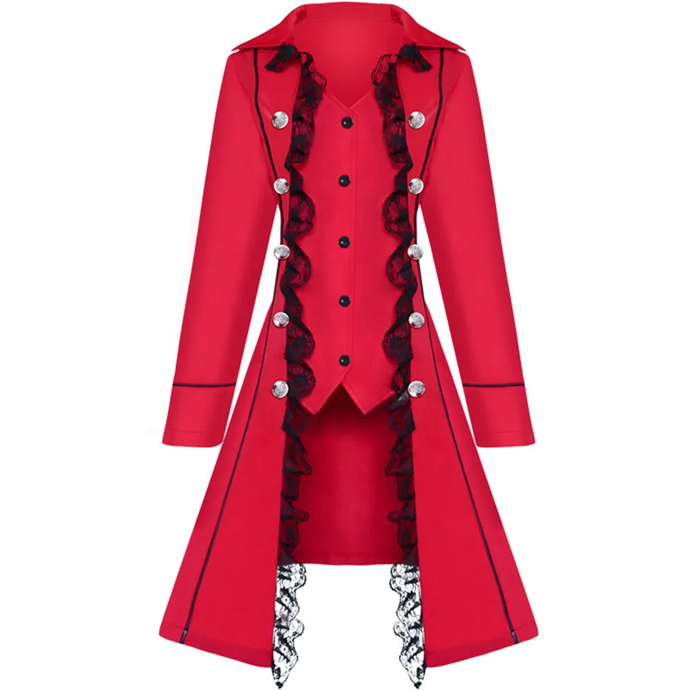 Готическое женское осеннее черное пальто в средневековом стиле с длинным