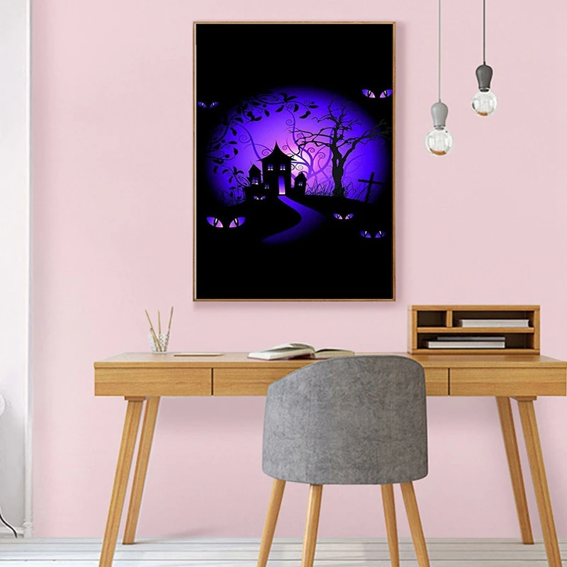 5D алмазная вышивка черный лес полная круглая Алмазная картина летучая мышь замок