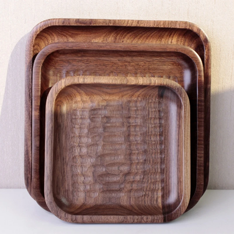 3 шт. японский черный деревянный поднос из грецкого ореха обеденная тарелка диск