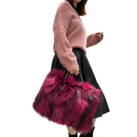 ianlan womens genuine cowhide hard handle big handbag full pelt fox fur large shoulder bag il00542