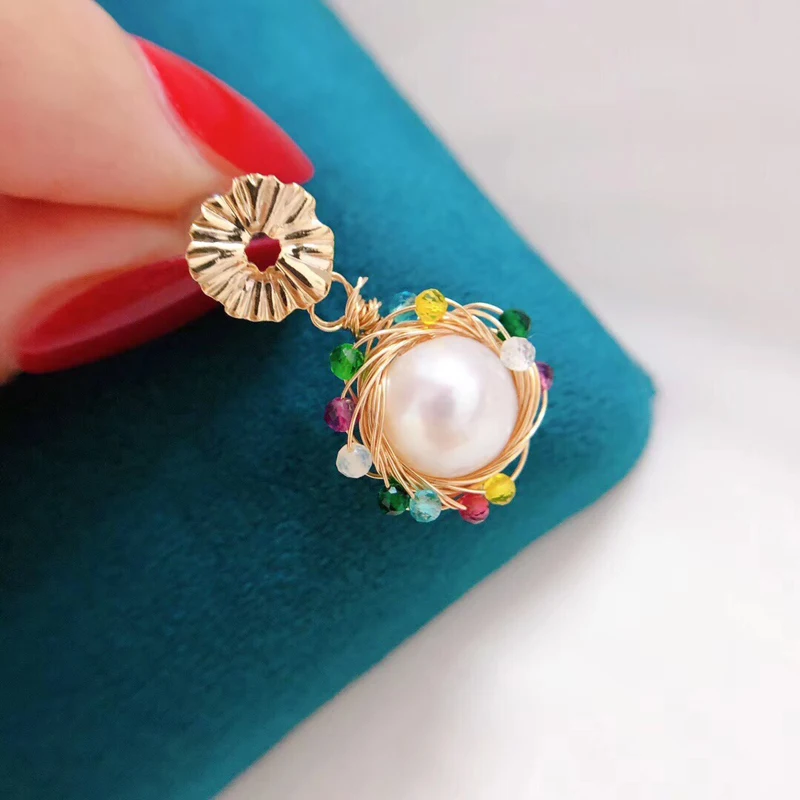 

Vintage Pearl Earrings Handmade Jewelry Multi Crystal Freshwater Pearl Studs Earrings Luxury Jewelry