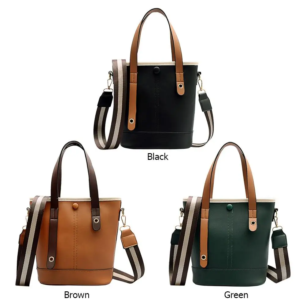 

Casual Messenger Bag Simple Stylish Tailoring Design Women Differentiate Leather Hit Color Bucket Shoulder Crossbody Handbag