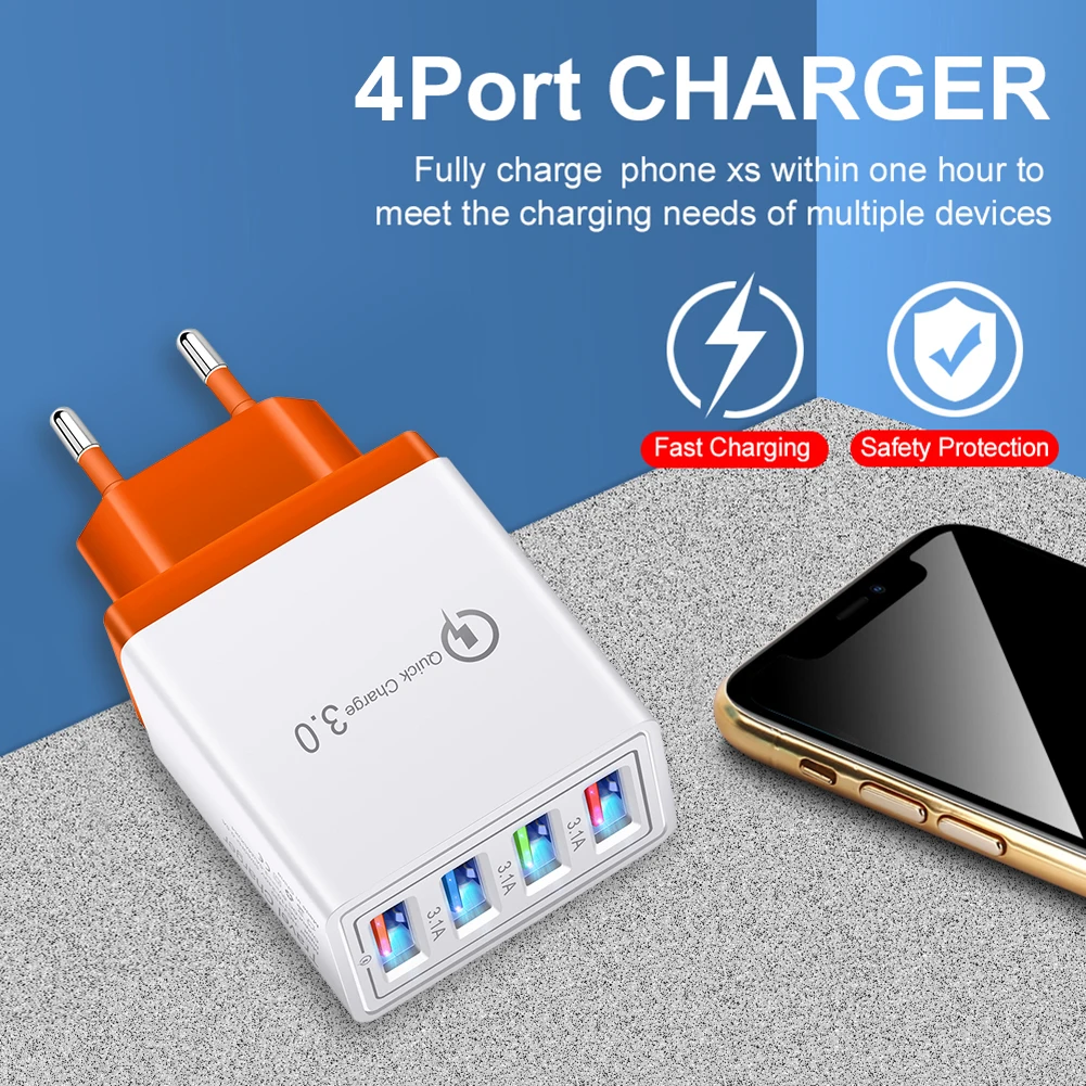5V 3A USB Зарядное устройство быстрой зарядки зарядное QC 3 0 Быстрый 4 Порты