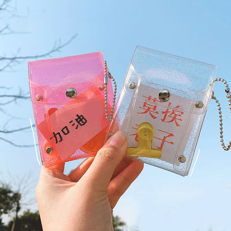 

PVC Sequins Hasp Portable Storage Card Bag Transparent Mini Bag Lipstick Bag Key Chain Coin Purse Snap Button Card Holder Hot