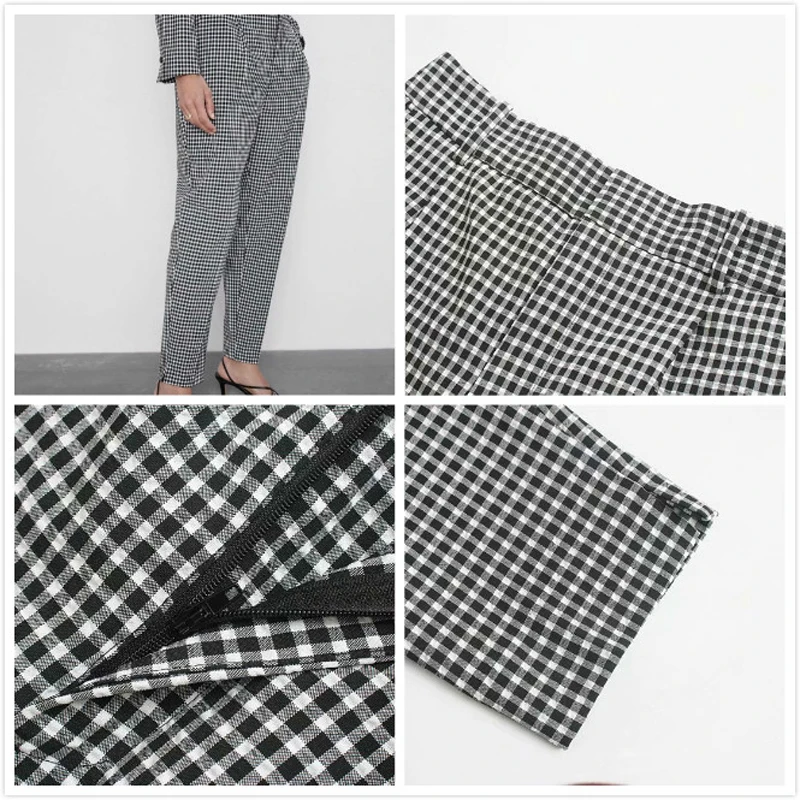 Женский офисный костюм из блейзера и брюк повседневный клетчатый двух предметов