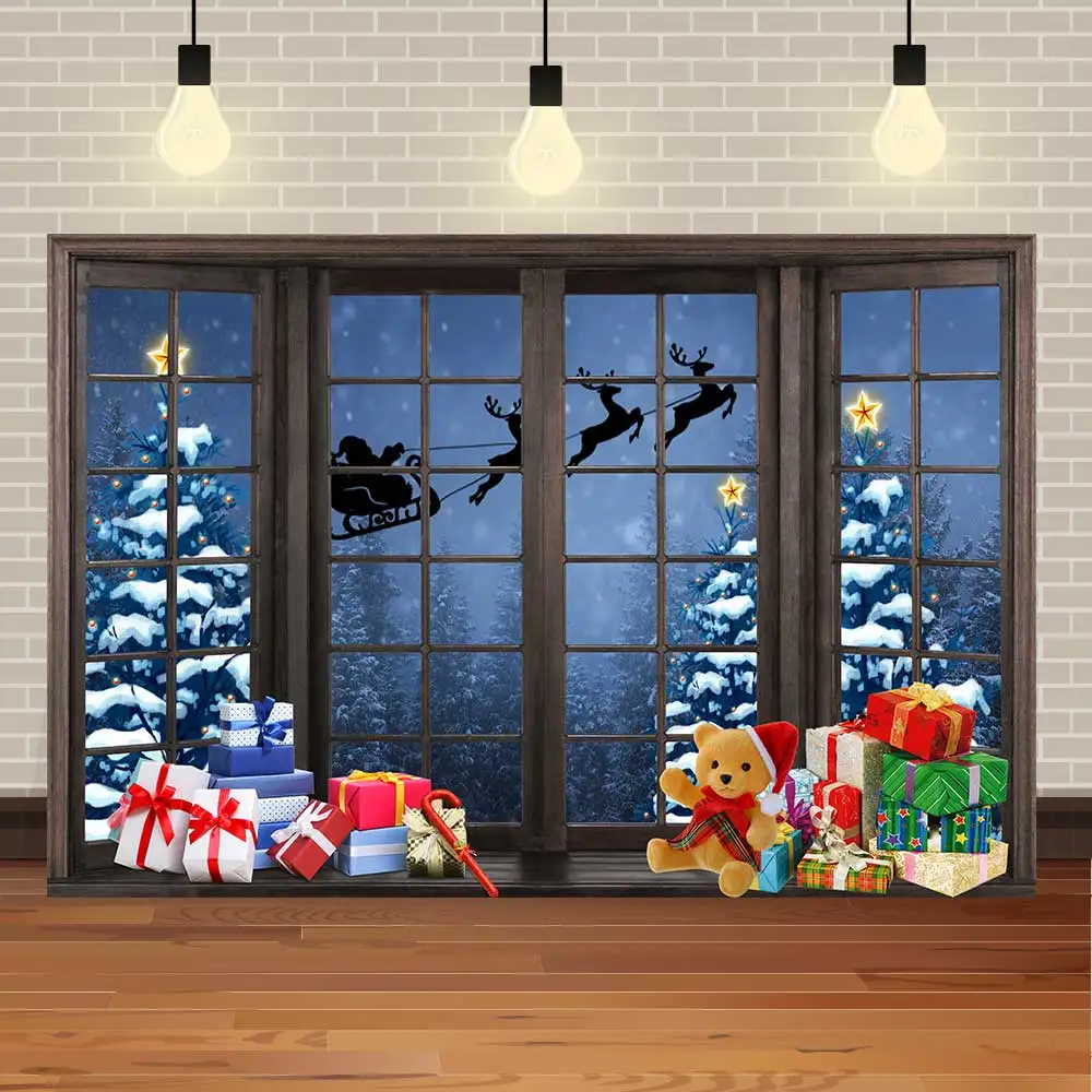 

Фотофон SeekPro зима Рождество День рождения Дед Мороз с оленем Летающий ночью окно фото