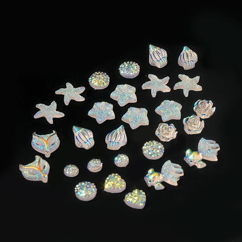 

10PCS Aurora Nail Art Charm Bright Shining Starfish & Conch & Goldfish DIY Manicure Tips Accessories Charms