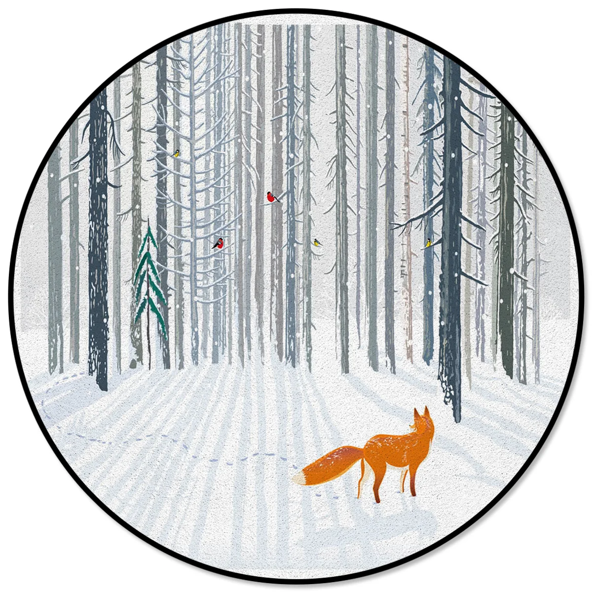 Большие круглые коврики с белым принтом животных птиц лисы лес для гостиной